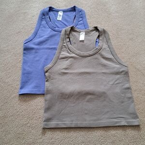 Reflex Set Of 2 Tanks Racer Back Ribbed Seamless Blue Brown Size XL Stretch
